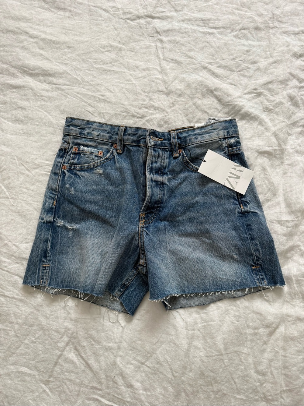 NWT - Zara Distressed Medium Blue Denim Cutoff Shorts